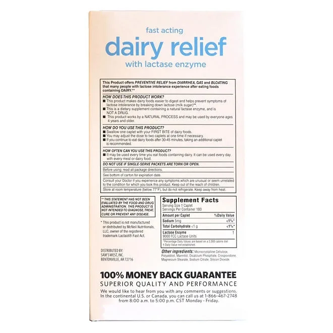 Member's Mark Fast-Acting Dairy Relief Caplets, 180 ct. 3