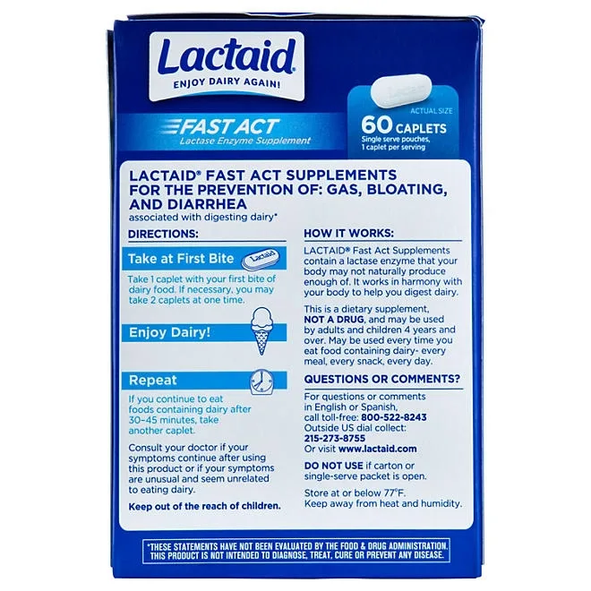 Lactaid Fast Act Lactose Intolerance Caplets, 120 ct. 4