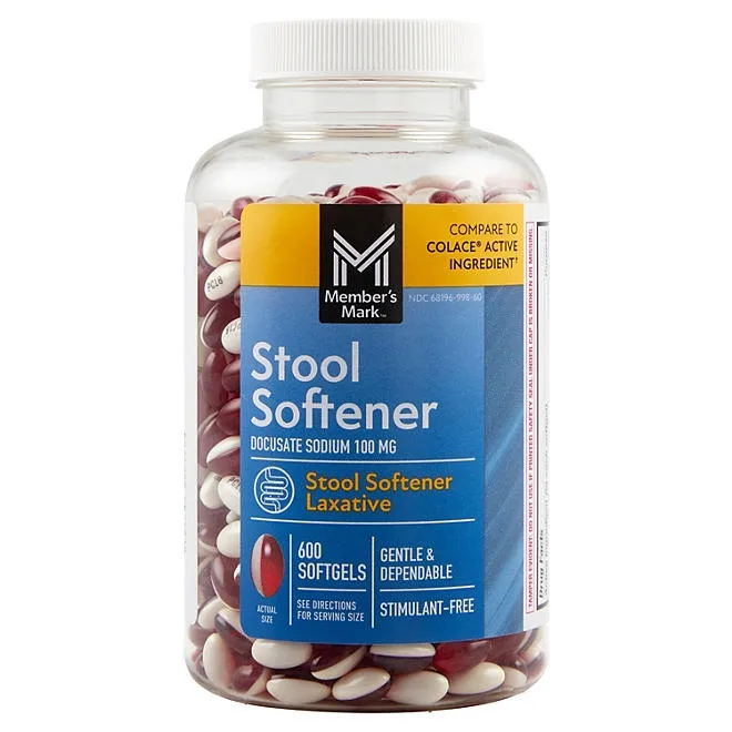 Member's Mark Stool Softener Softgels, 100 mg Docusate Sodium, 600 ct. 2