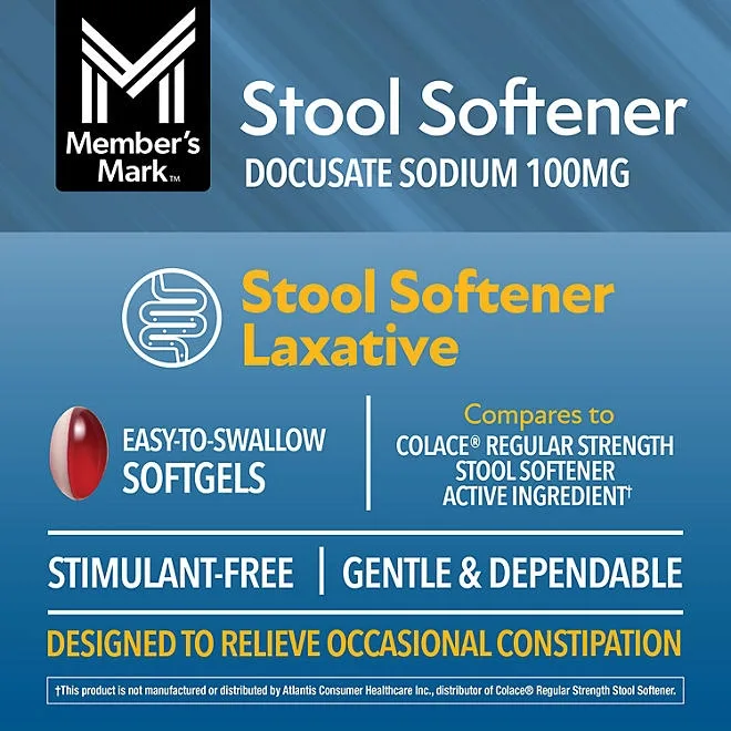 Member's Mark Stool Softener Softgels, 100 mg Docusate Sodium, 600 ct. 5