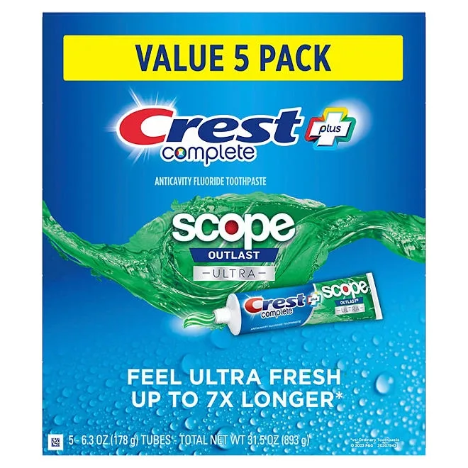 Crest Complete + Scope Outlast Ultra Toothpaste, 6.3 oz., 5 pk. 2