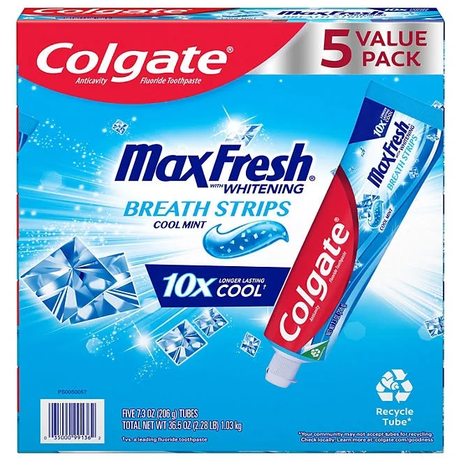 Colgate MaxFresh Toothpaste with Mini Breath Strips, Cool Mint, 7.3 oz., 5 pk 2