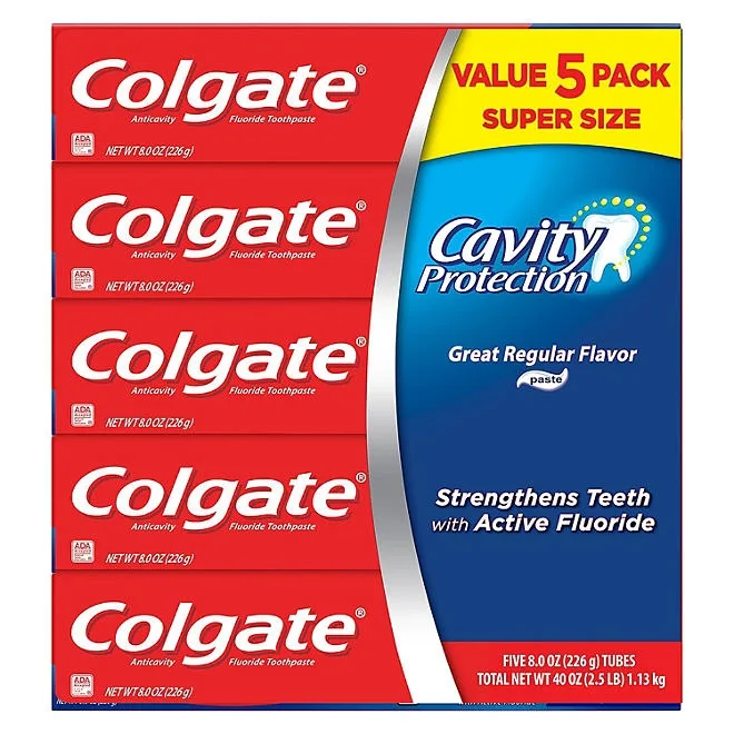 Colgate Cavity Protection Toothpaste with Fluoride, Regular Flavor, 8 oz., 5 pk. 2