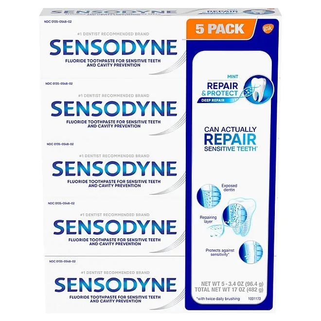 Sensodyne Repair & Protect Toothpaste for Sensitive Teeth, 3.4 oz., 5 pk. 2