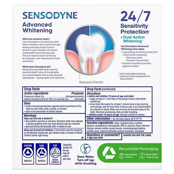 Sensodyne Advanced Whitening Toothpaste, 6.5 oz., 4 pk. 3