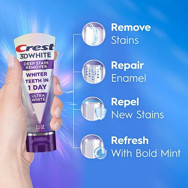 Crest 3D White Deep Stain Remover Whitening Toothpaste, 2.1 oz., 4 pk. 5