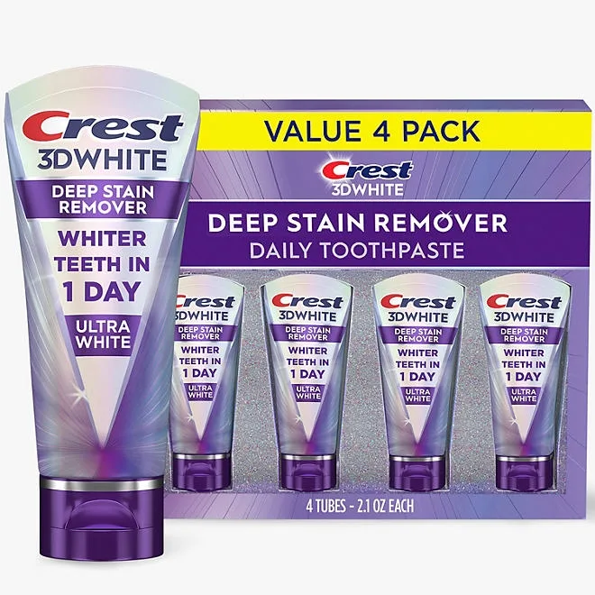 Crest 3D White Deep Stain Remover Whitening Toothpaste, 2.1 oz., 4 pk. 2