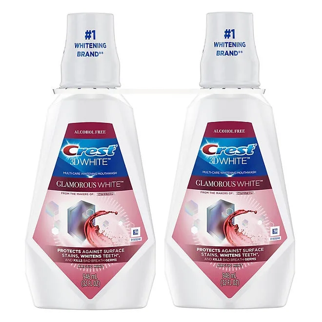 Crest 3D White Glamorous White Alcohol-Free Whitening Mouthwash, Arctic Mint, 32 fl. oz., 2 pk. 2