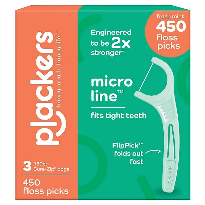 Plackers Micro Line Dental Floss Picks, Mint, 450 ct. 3