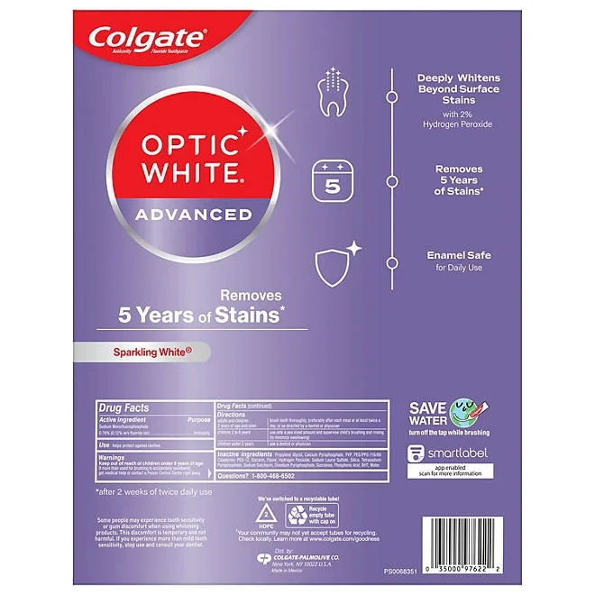 Colgate Optic White Advanced Teeth Whitening Sparkling White Toothpaste, 4.2 oz., 5 pk. 3