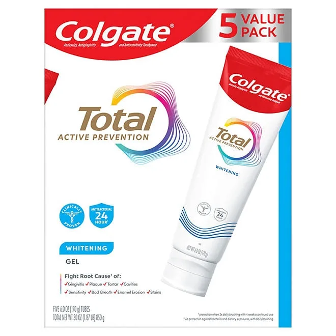 Colgate Total Whitening Gel Toothpaste, 6 oz., 5 pk. 2