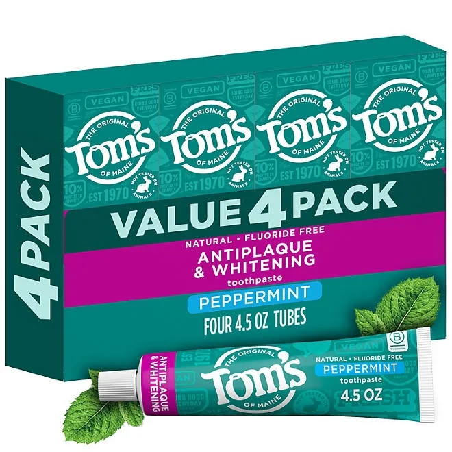Tom's of Maine Fluoride-Free Antiplaque & Whitening Toothpaste, 4.5 oz., 4 pk. 3
