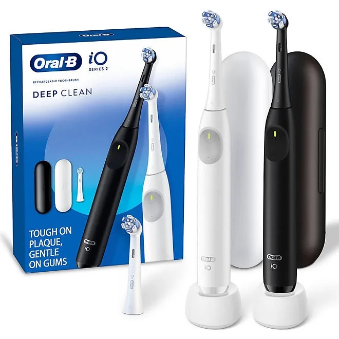 Oral-B iO Series 2 Electric Toothbrush, Pure White & Night Black, 2pk., 3 Brush Heads 2