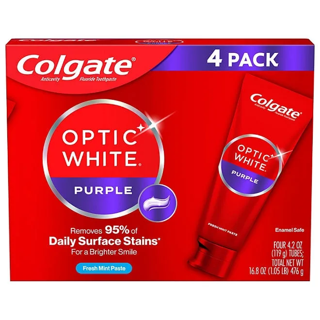 Colgate Optic White Purple Whitening Toothpaste, 4.2 oz., 4 pk. 2