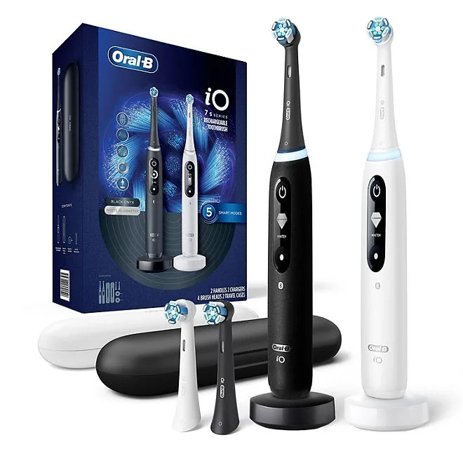 Oral-B iO Series 7s Electric Toothbrush, Black Onyx and White Alabaster 2 pk., 4 Brush Heads 2
