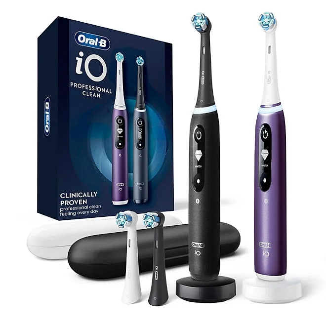 Oral-B iO Series 7 Electric Toothbrush, Purple Amethyst and Black Onyx, 2 pk., 4 Brush Heads 2