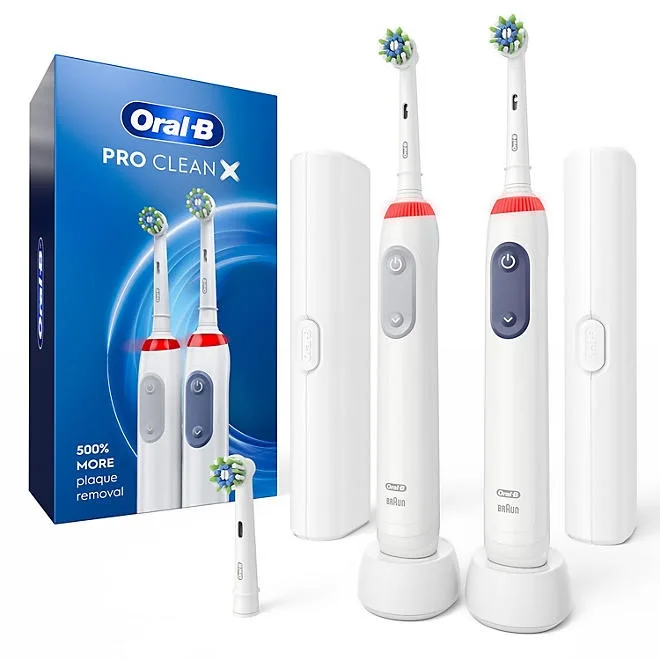 Oral-B Pro Clean X Rechargeable Toothbrush, 2 Pack + 3 Brush Heads 2