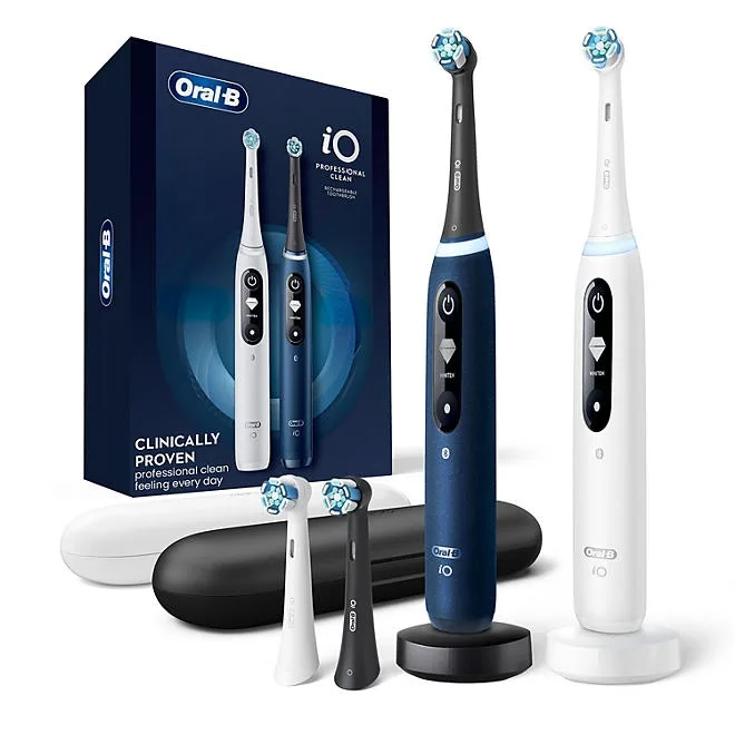 Oral-B iO Series 7 Electric Toothbrush, Sapphire Blue and White Alabaster, 2 pk., 4 Brush Heads 2
