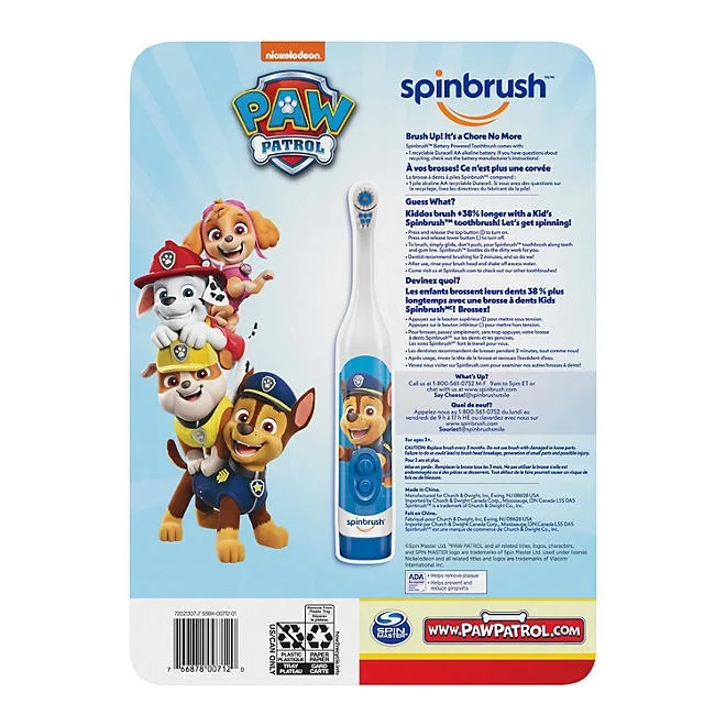 Spinbrush Kid's Paw Patrol Battery Toothbrush, 4 pk. 3