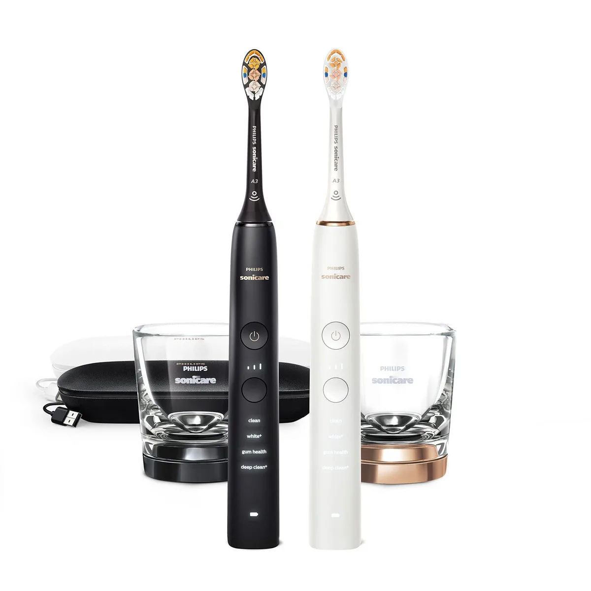 Philips Sonicare DiamondClean Power Toothbrush, Black and Rose Gold, 2 pk.