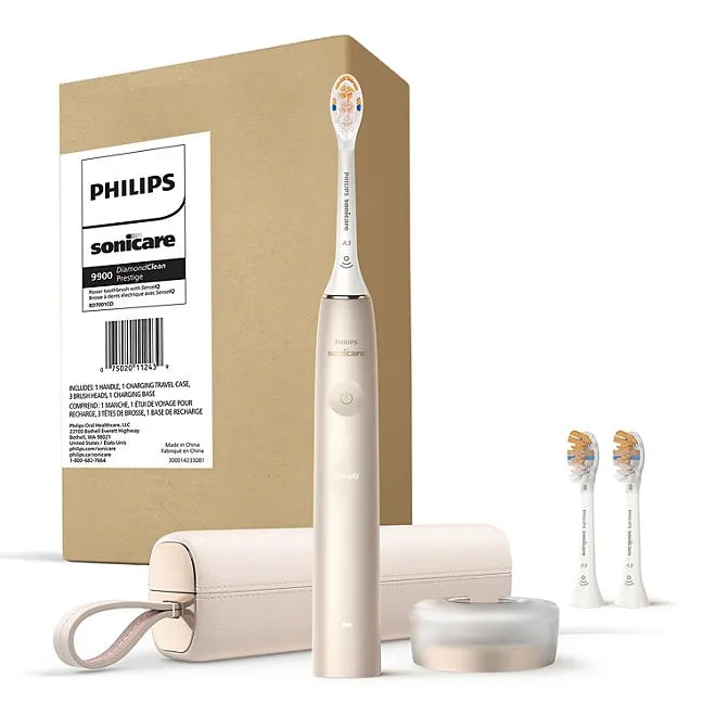 Philips Sonicare Prestige 9900 Power Toothbrush, Champagne, with Replacement Brush Heads 3