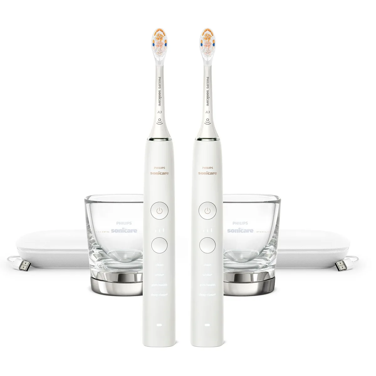 Philips Sonicare DiamondClean Power Toothbrush, White Handles, 2 pk.