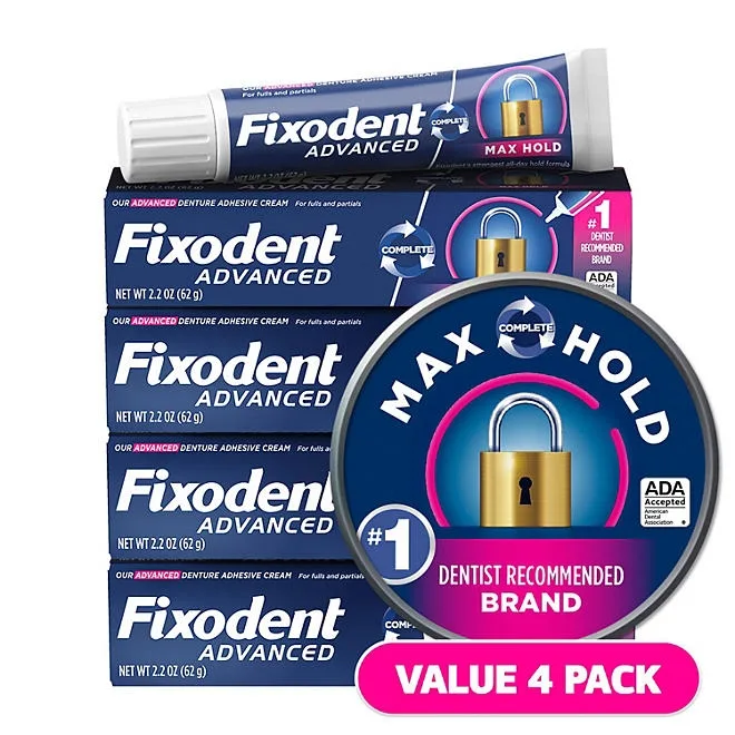 Fixodent Advanced Denture Adhesive, Max Hold, 2.2 oz., 4 pk. 2