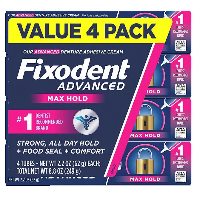 Fixodent Advanced Denture Adhesive, Max Hold, 2.2 oz., 4 pk. 3