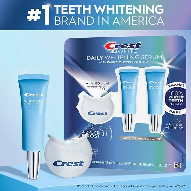 Crest 3DWhite Daily Whitening Serum, Advanced Enamel White + LED Light Treatment 3