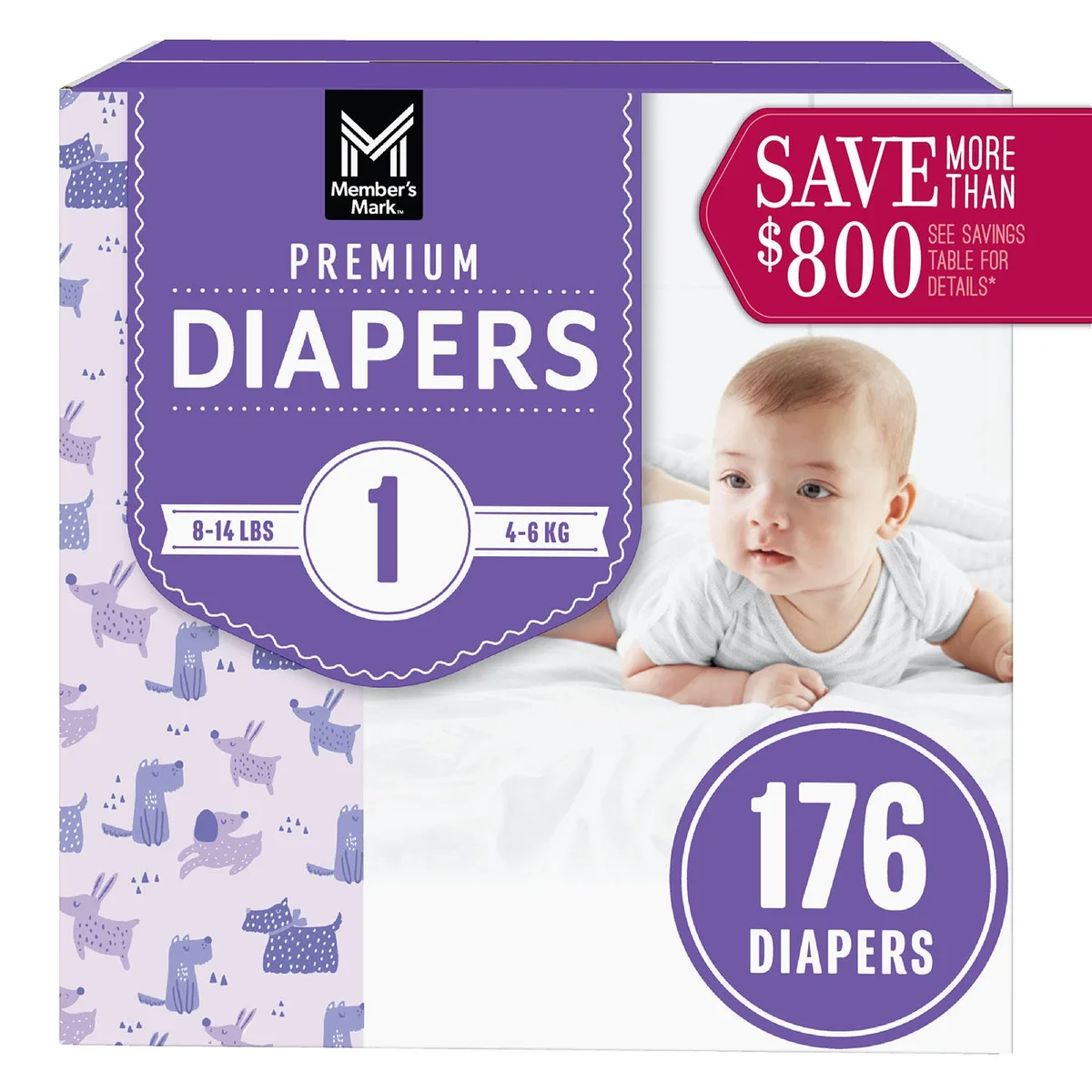 Member's Mark Premium Baby Diapers, Sizes: Newborn - 7