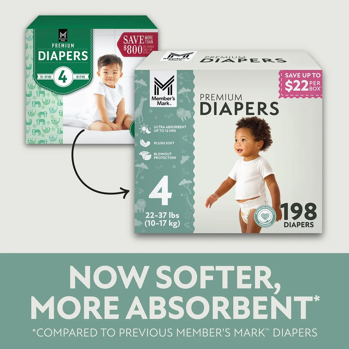 Member's Mark Premium Baby Diapers, Sizes: Newborn - 8 4