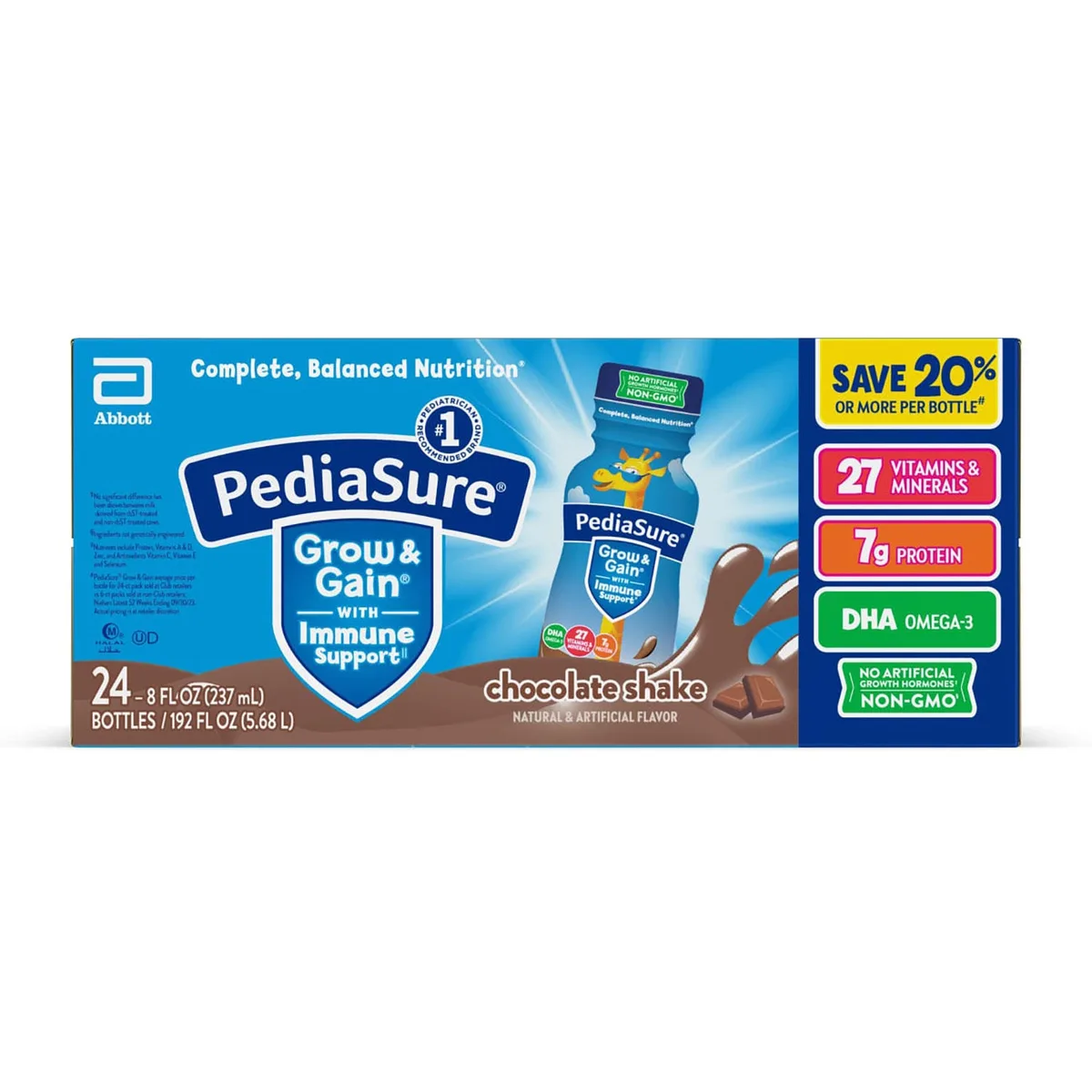 PediaSure Grow and Gain Nutrition Shake for Kids, Chocolate, 8 fl. oz., 24 pk.