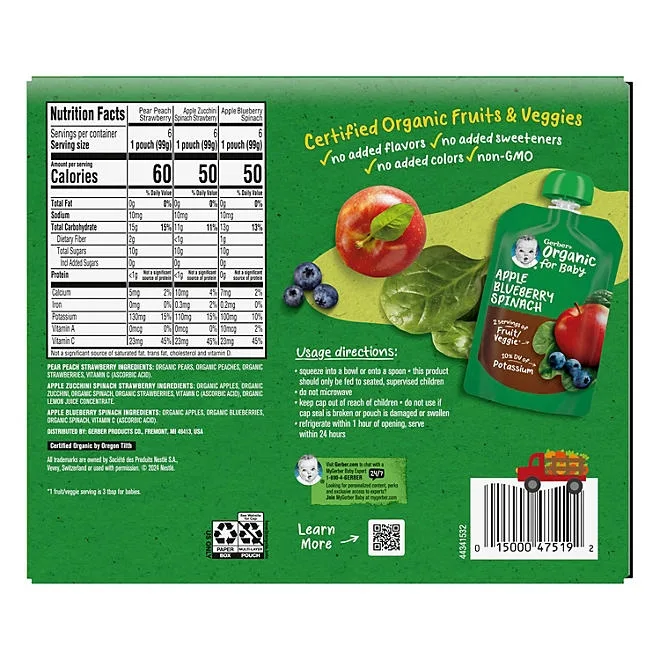Gerber Organic 2nd Foods Pouch Variety Pack, 3.5 oz., 18 ct. 5