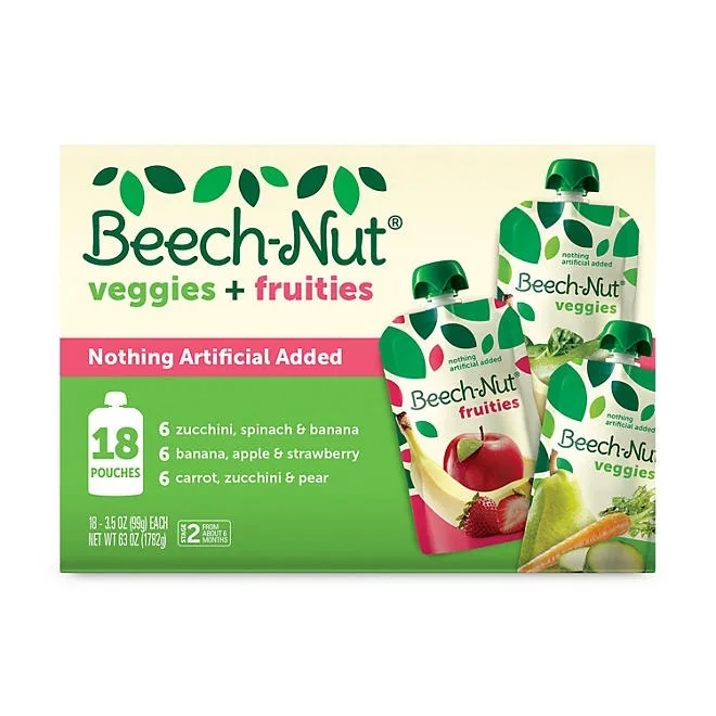 Beech-Nut Veggies and Fruities Stage 2 Baby Food Pouch, Variety Pack, 3.5 oz., 18 ct. 2