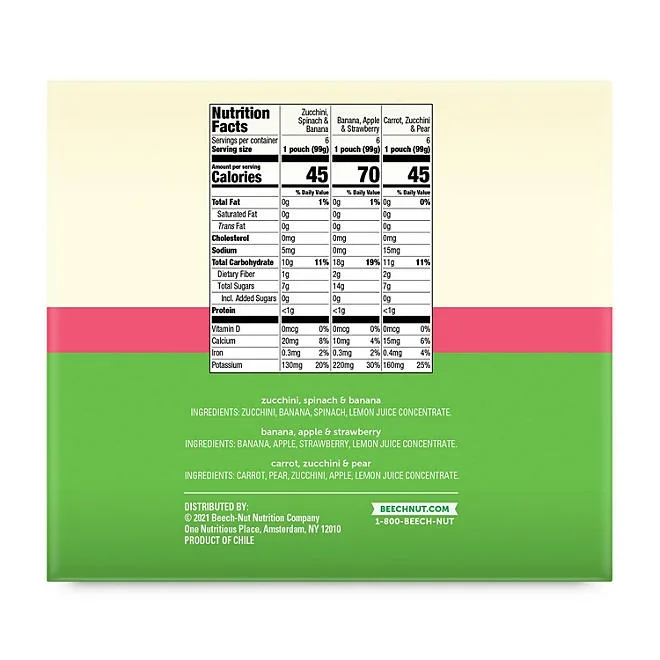 Beech-Nut Veggies and Fruities Stage 2 Baby Food Pouch, Variety Pack, 3.5 oz., 18 ct. 3