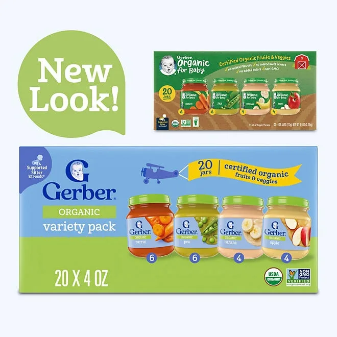 Gerber 1st Foods Organic Baby Food, Fruit & Veggie Value Pack, 4 oz., 20 ct. 4