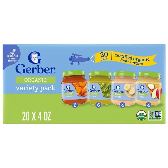 Gerber 1st Foods Organic Baby Food, Fruit & Veggie Value Pack, 4 oz., 20 ct. 2
