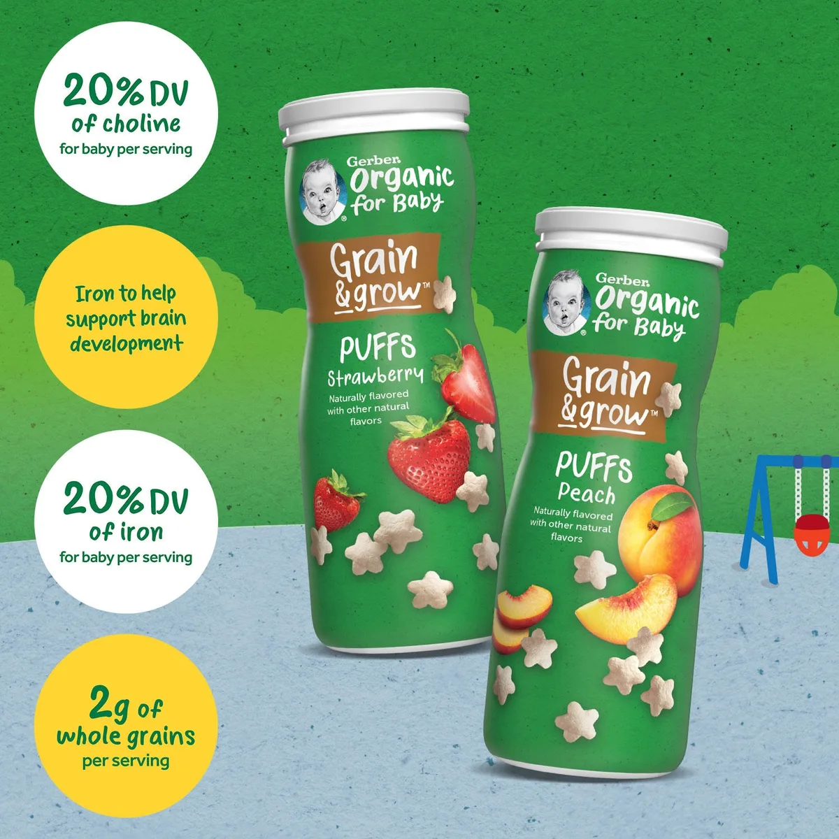 Gerber Organic Grain & Grow Cereal Puffs Variety Pack, Peach and Strawberry, 1.48 oz., 6 pk. 5