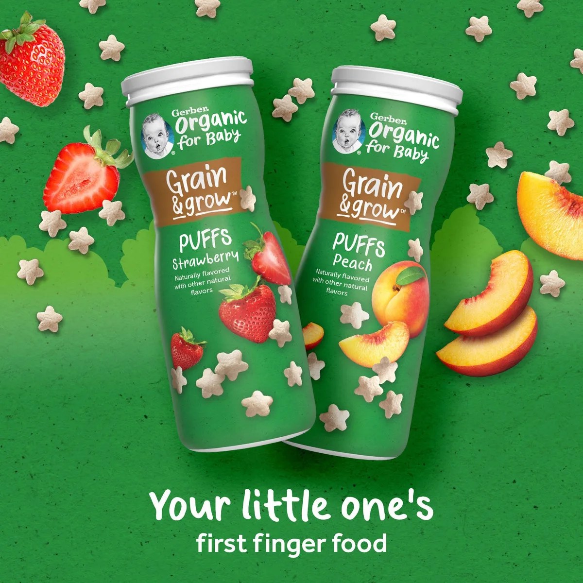 Gerber Organic Grain & Grow Cereal Puffs Variety Pack, Peach and Strawberry, 1.48 oz., 6 pk. 2