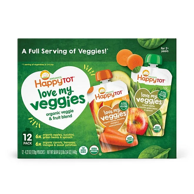 HappyTOT Organics Love My Veggies, Variety Pack, Stage 4 Pouch, 4.22 oz., 12 ct. 2