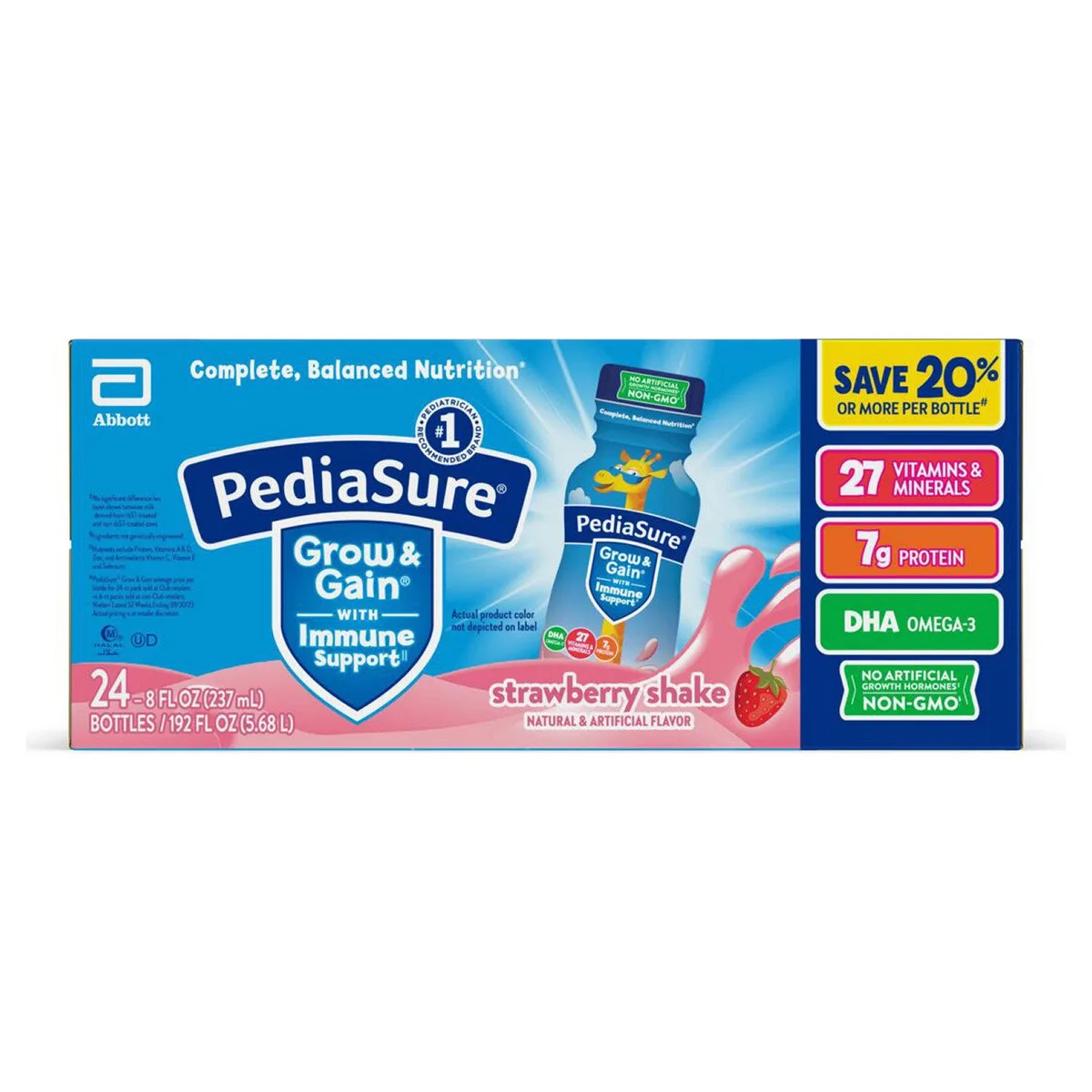 PediaSure Grow and Gain Nutrition Shake for Kids, Strawberry, 8 fl. oz., 24 pk.