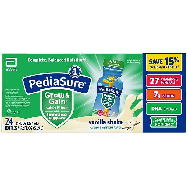 PediaSure Grow and Gain Nutritional Shake with Fiber for Kids, Vanilla, 8 fl. oz., 24 pk. 2