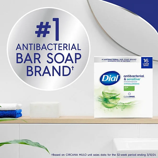 Dial Antibacterial Bar Soap, Aloe Scent, 4 oz., 16 ct. 4