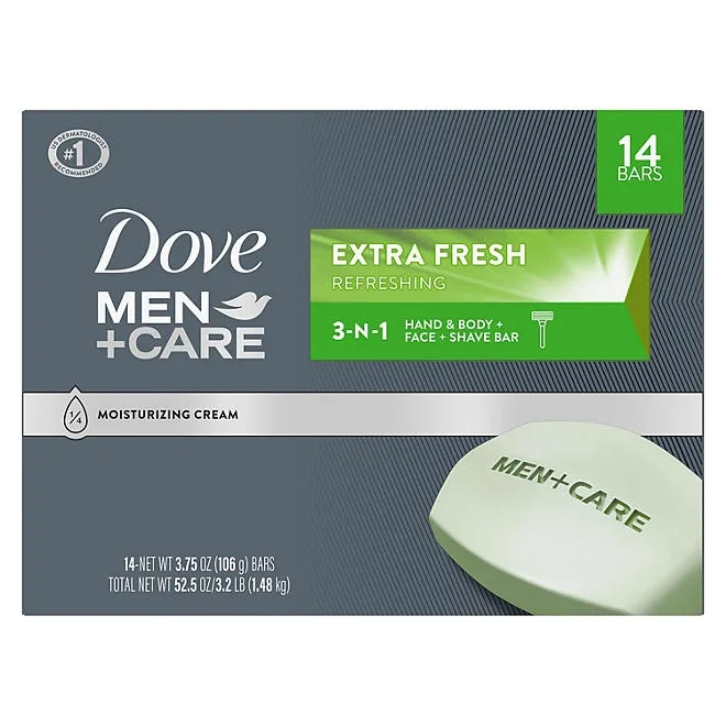 Dove Men+Care Body and Face Bar Soap, Extra Fresh, 3.75 oz., 14 ct. 2