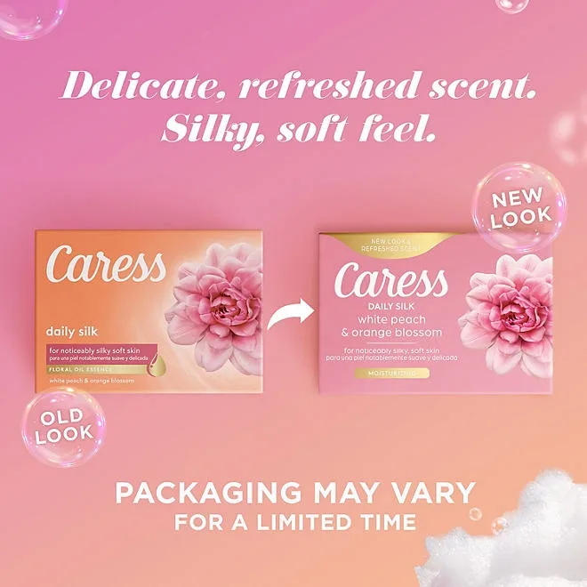 Caress Silkening Daily Silk Beauty Bar, White Peach & Orange Blossom, 3.75 oz., 16 ct. 3