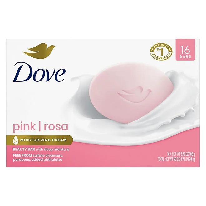 Dove Beauty Bar Soap, Pink, 3.75 oz., 16 ct. 2