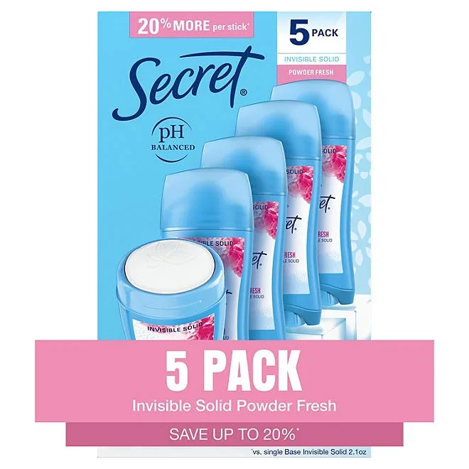 Secret Invisible Solid Antiperspirant and Deodorant, Powder Fresh, 2.6 oz., 5 pk. 2