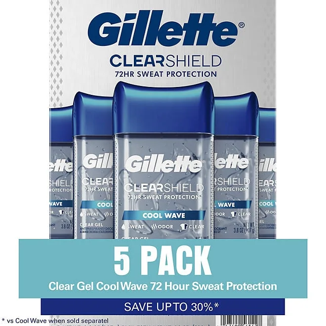 Gillette Cool Wave Clear Gel Men's Antiperspirant and Deodorant, 3.8 oz., 5 pk. 2