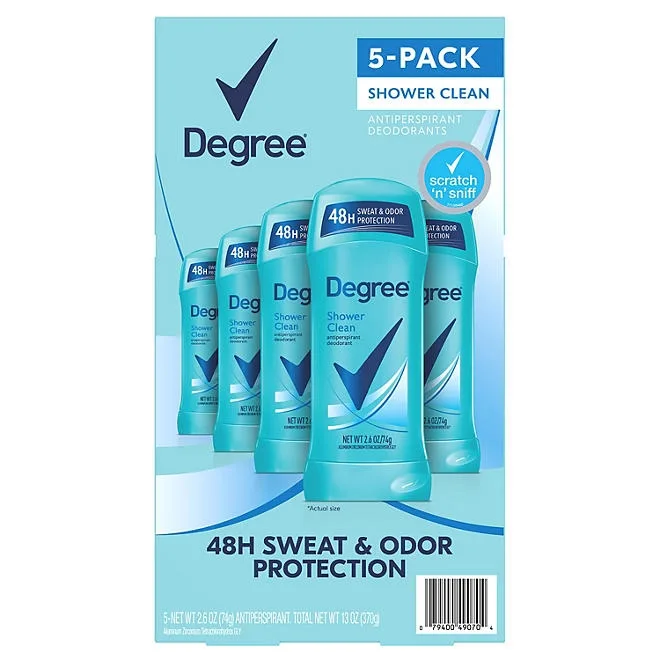 Degree Antiperspirant Deodorant, Shower Clean, 2.6 oz., 5 pk. 2