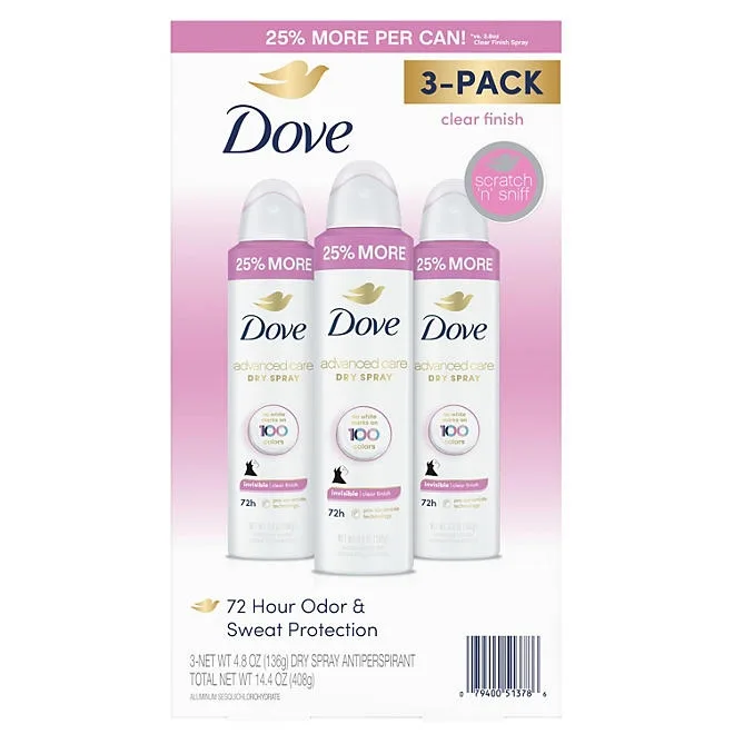 Dove Advanced Care Clear Finish Antiperspirant Spray, 4.8 oz., 3 pk. 2